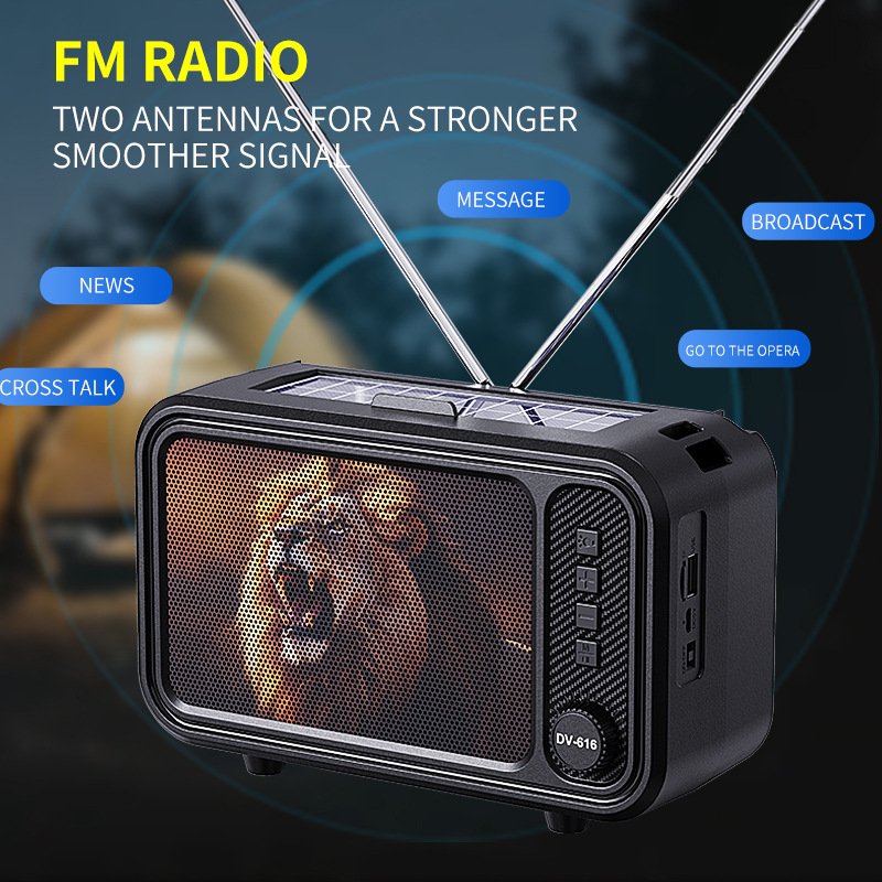 Retro Creative Cross-Border Design Wireless Portable Mini Speaker Heavy Bass Strap-On Radio Private Model Solar Powered Audio
