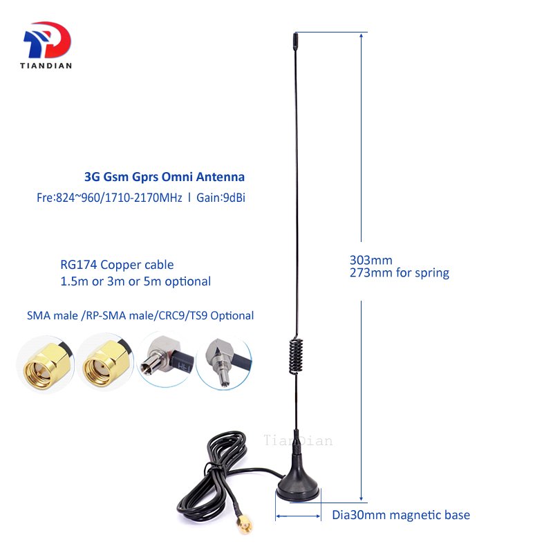 Factory Wholesale External Omni 10dBi Whip Spring Gsm 3G Magnetic Sucker Antenna