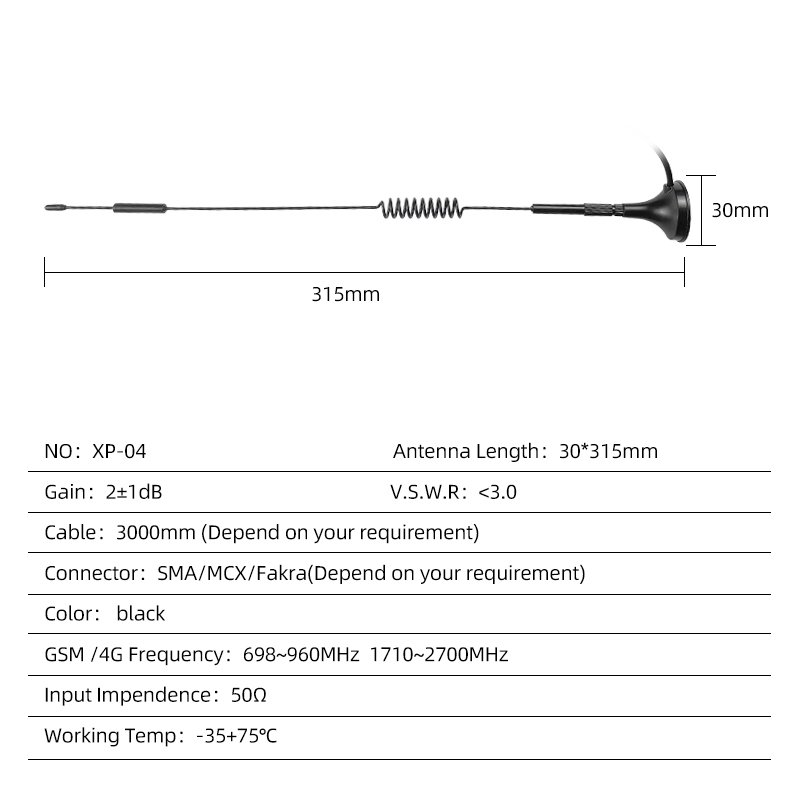 Factory Price 698~960MHz 1710~2700MHz GSM Sucker Antenna with Magnetic Base SMA-MALE Connector RG174 Cable
