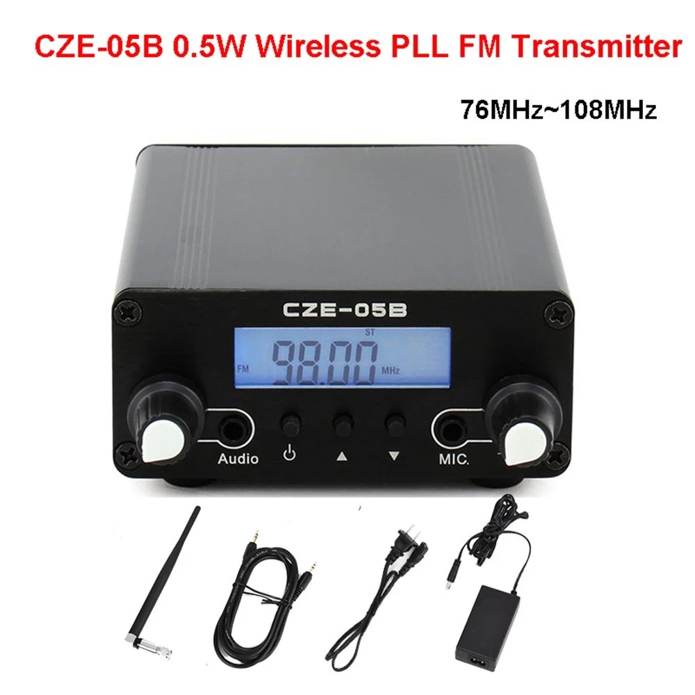 CZE-05B LCD PLL 76MHz~108MHz FM Long Range 0.5W FM Stereo Broadcast Transmitter+Antenna+Power Adapter