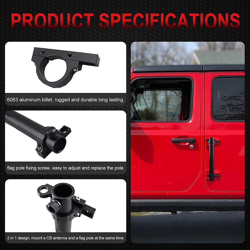 LLevo J/eep Flag Mount with CB Antenna Base JL Tailgate Antenna Flagpole Holder