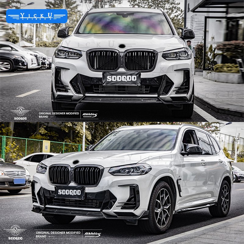 YICKU New Arrival for BMW X3 G01 X3M G08 LCI 2023+ Upgrade SOOQOO Style Dry Carbon Fiber Top Body Kit Front Lip Grille Tuyere