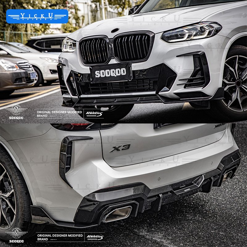 YICKU New Arrival for BMW X3 G01 X3M G08 LCI 2023+ Upgrade SOOQOO Style Dry Carbon Fiber Top Body Kit Front Lip Grille Tuyere