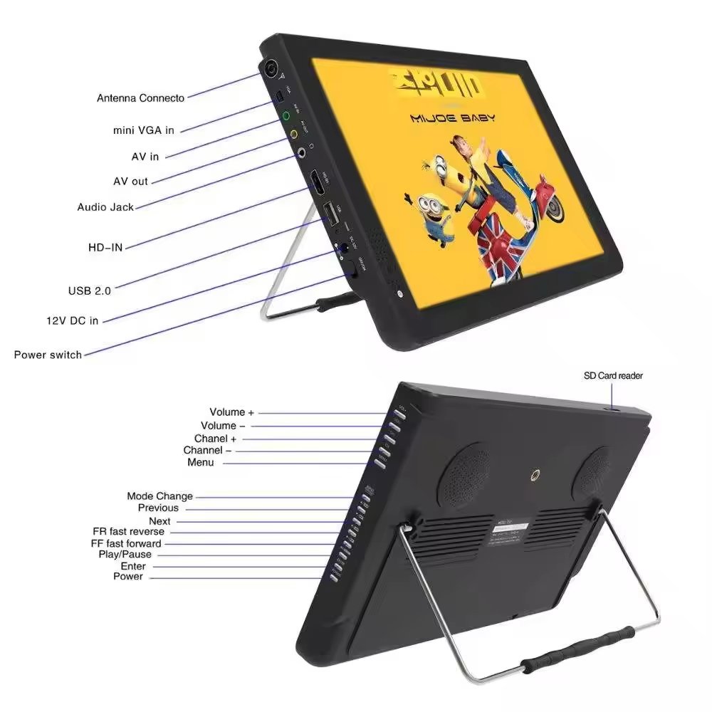1080P Full Hd Car Digital Mini Tv Dvb T2 Tv Tuner Portable Tv With Two Antenna