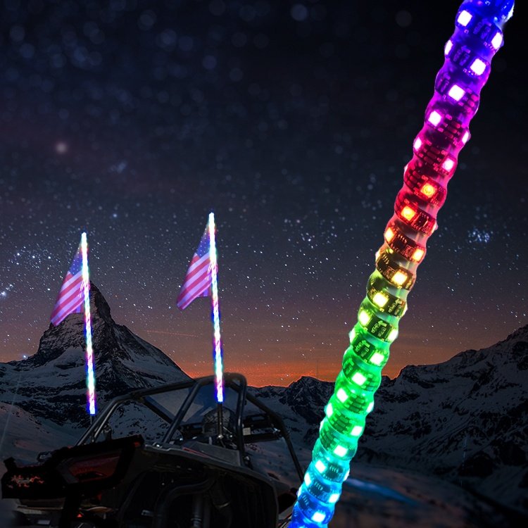 USA Antenna Whip Spiral RGB LED Whip with Remote Control Chase Light LED Light Whip for UTV ATV RZR Can-Am Truck 4X4 Buggy