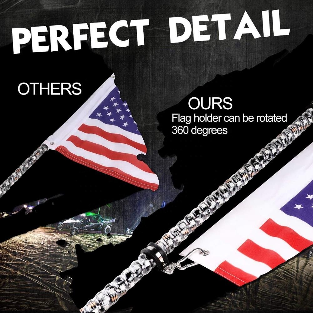 USA Antenna Whip Spiral RGB LED Whip with Remote Control Chase Light LED Light Whip for UTV ATV RZR Can-Am Truck 4X4 Buggy