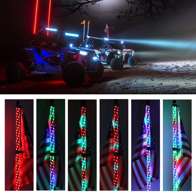USA Antenna Whip Spiral RGB LED Whip with Remote Control Chase Light LED Light Whip for UTV ATV RZR Can-Am Truck 4X4 Buggy