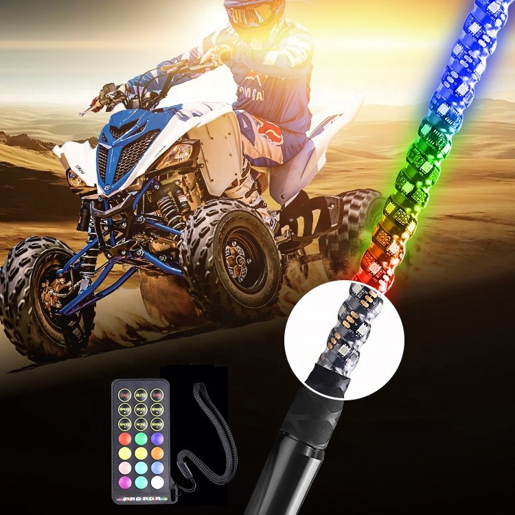 USA Antenna Whip Spiral RGB LED Whip with Remote Control Chase Light LED Light Whip for UTV ATV RZR Can-Am Truck 4X4 Buggy