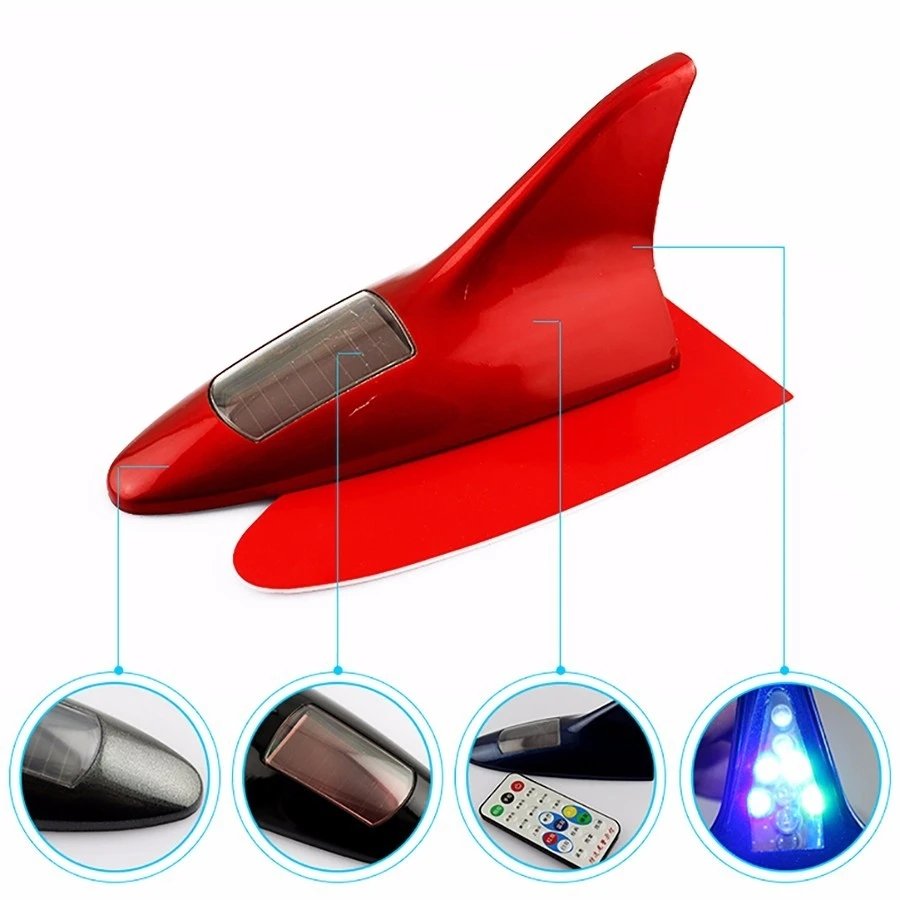 10led Inside Auto Car Solar Powered LED Flashing Car Shark Fin Warning Tail Lights with Controller Universal Aerial Antenna