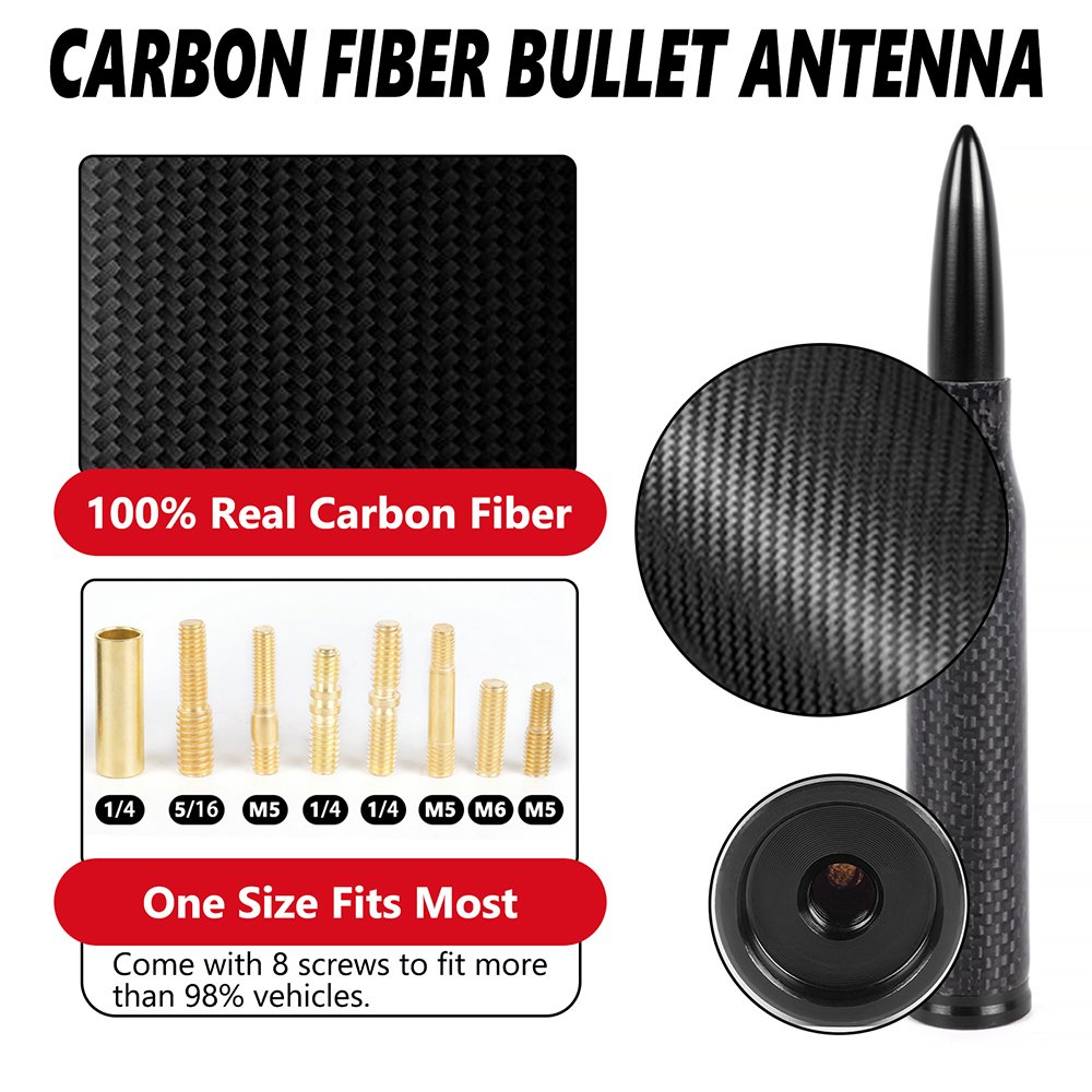 Refitted Car Accessories Customize Logo Carbon Fiber Bullet Antenna Decoration Short Off Road Universal Model Bullet Car Antenna