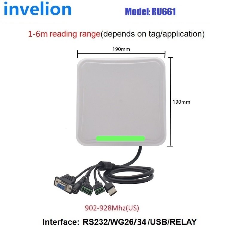 RU661 5-6m Uhf Rfid Reader with LED Green Light RS232 WG26 USB RELAY Ethernet for Vehicle Management