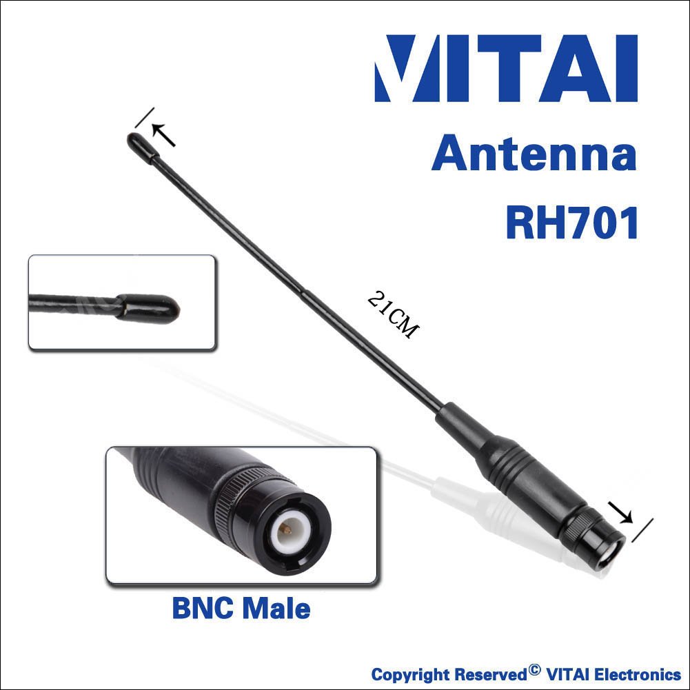 VITAI RH-701 Two Way Radio Antenna 21CM With BNC/SMA Male/Female Connector Max Power 10W Gain 2.15dB Mobile Radio Antenna