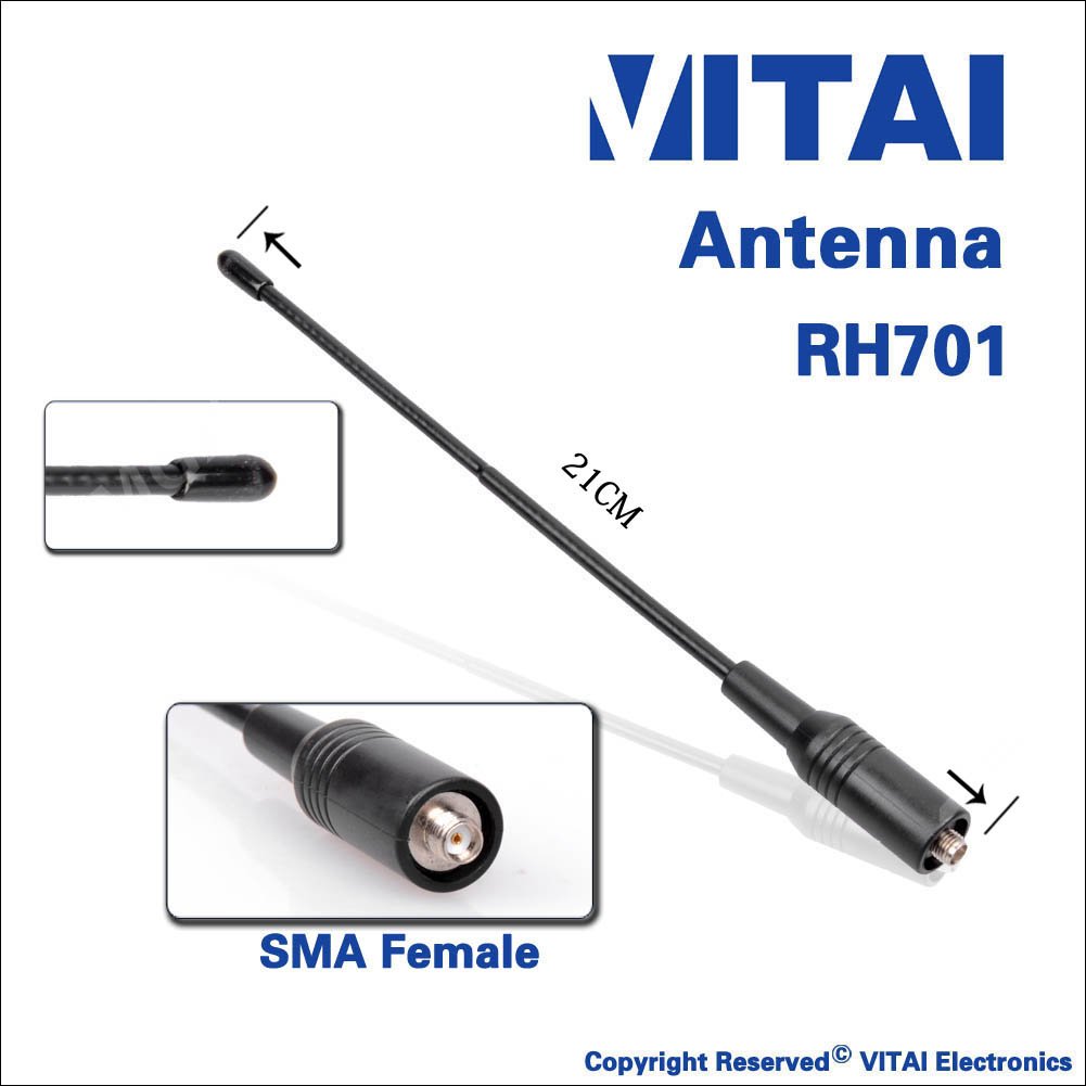 VITAI RH-701 Two Way Radio Antenna 21CM With BNC/SMA Male/Female Connector Max Power 10W Gain 2.15dB Mobile Radio Antenna