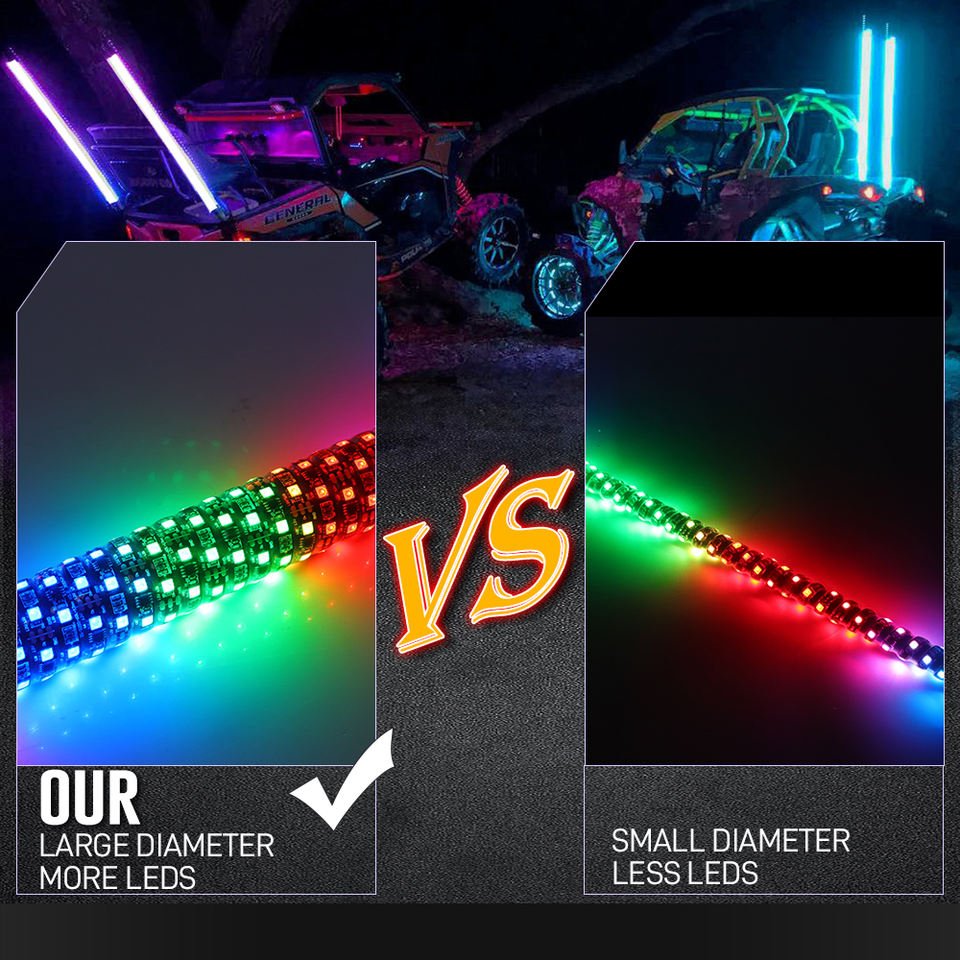 1ft-3ft LED Lighted Safety Whip Antennas Fat Chasing Colors Flag Light ATV UTV Buggy RZR Offroad Cars New 12V Retrofit Usage