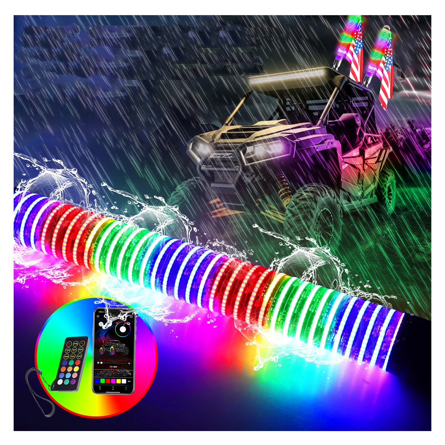 Dynamic RGB ATV UTV Rzr Polaris Antenna COB Fat Whip Light 1.75 Inch 2.2 Inch Diameter Customized Flag COB Fat Whip Light