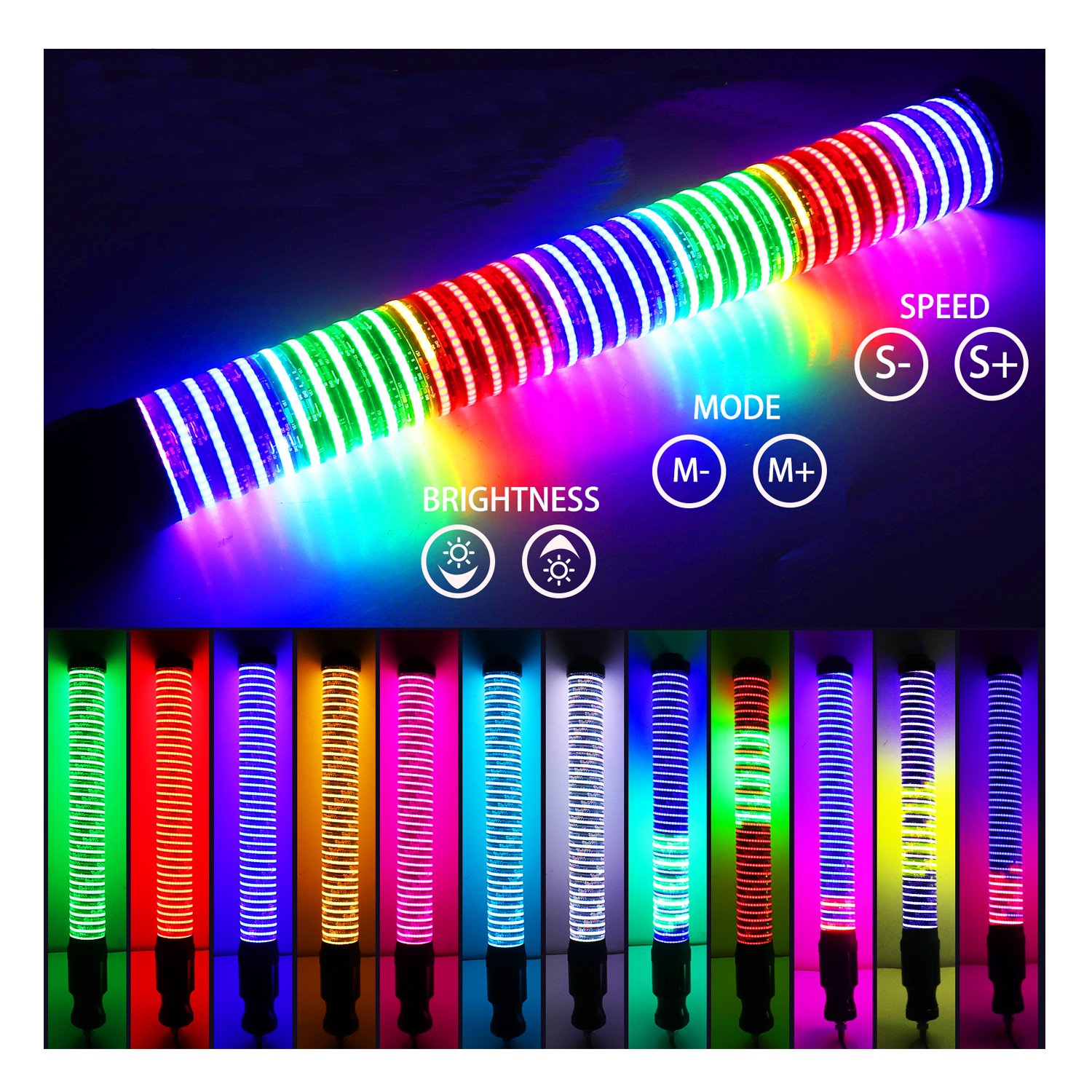 Dynamic RGB ATV UTV Rzr Polaris Antenna COB Fat Whip Light 1.75 Inch 2.2 Inch Diameter Customized Flag COB Fat Whip Light