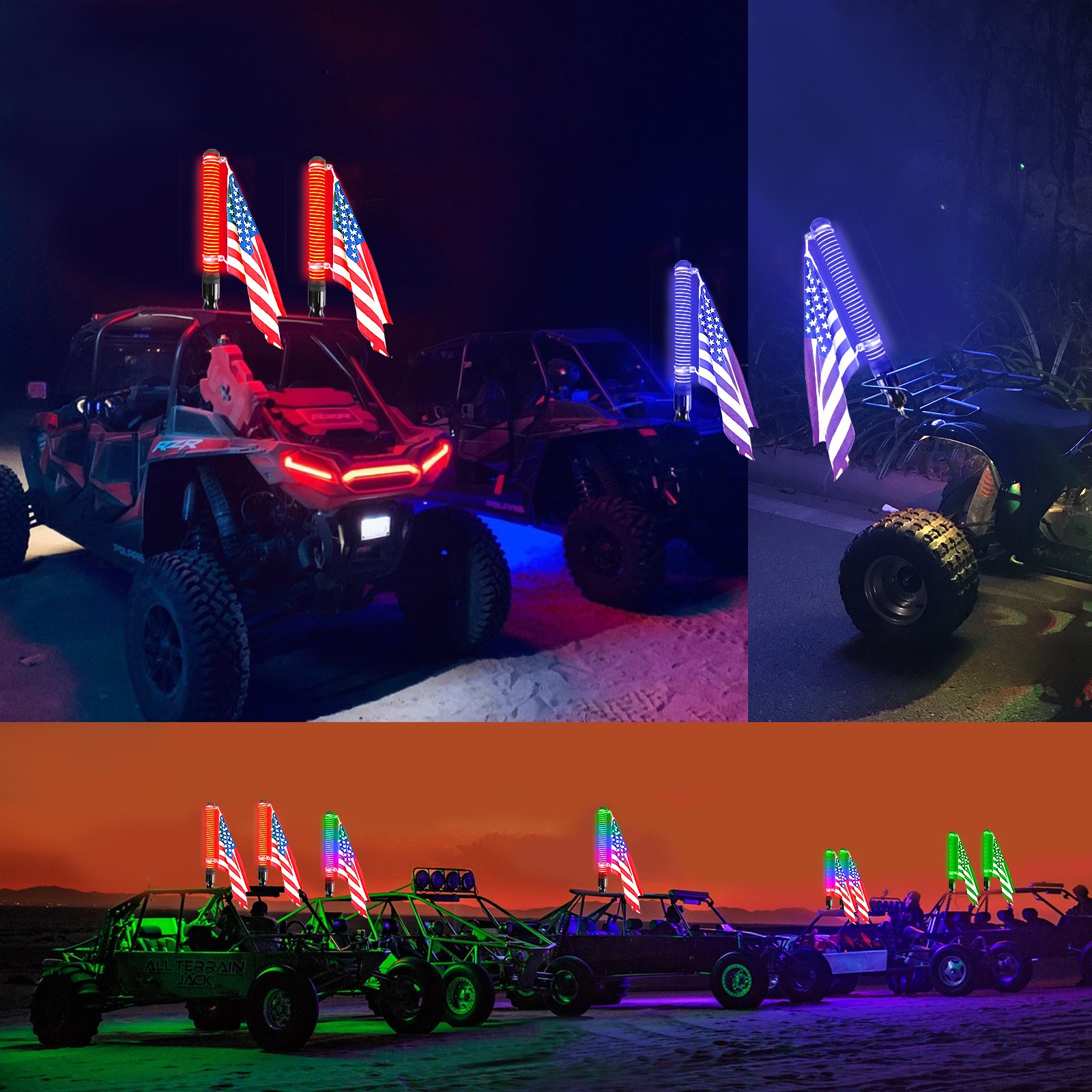 Dynamic RGB ATV UTV Rzr Polaris Antenna COB Fat Whip Light 1.75 Inch 2.2 Inch Diameter Customized Flag COB Fat Whip Light