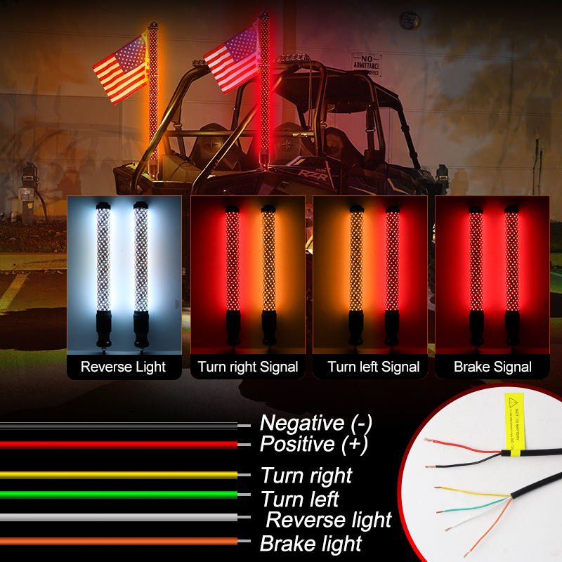 RGB Chasing Dancing Spiral COB 2 FT Fat Led Whip Lights Thick Antenna LED Whip Lights for RZR Can Am Polaris UTV ATV Pickup
