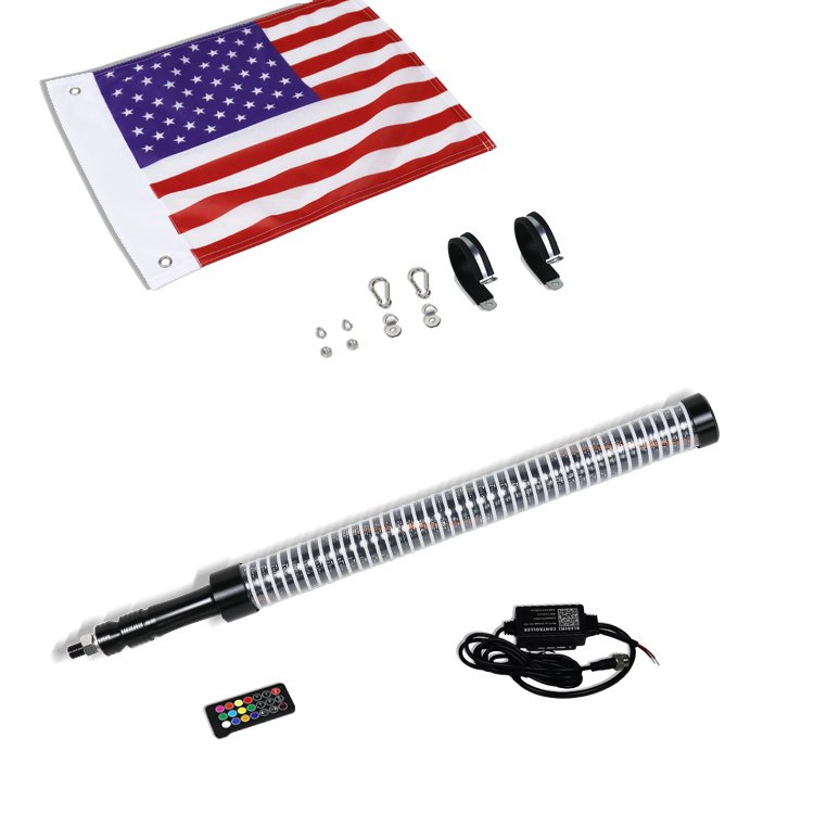 RGB Chasing Dancing Spiral COB 2 FT Fat Led Whip Lights Thick Antenna LED Whip Lights for RZR Can Am Polaris UTV ATV Pickup
