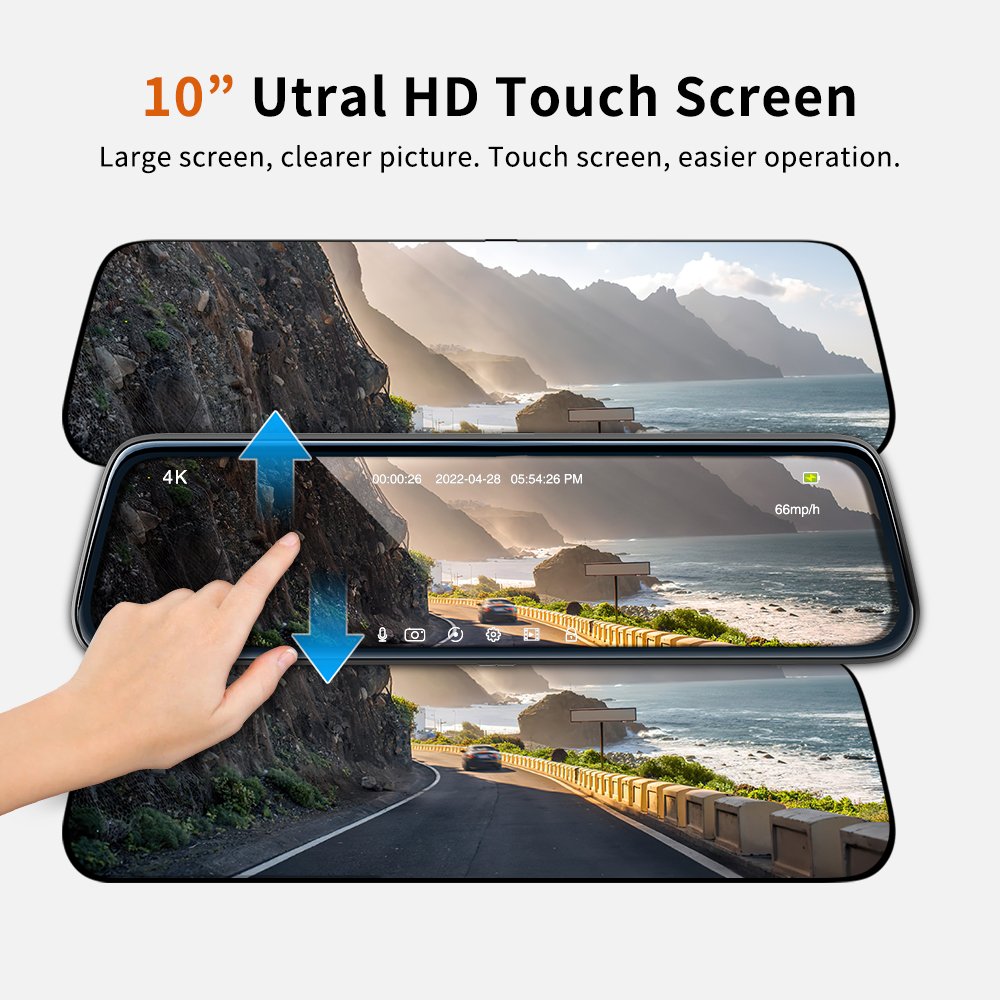 4K Video Recorder Streaming Mirror Dash Cam 10inch Touch Screen Black Box Nigh Vision Rear View Car DVR Camera With GPS Module