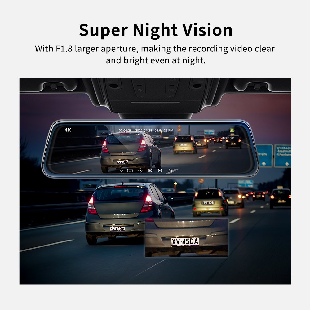 4K Video Recorder Streaming Mirror Dash Cam 10inch Touch Screen Black Box Nigh Vision Rear View Car DVR Camera With GPS Module