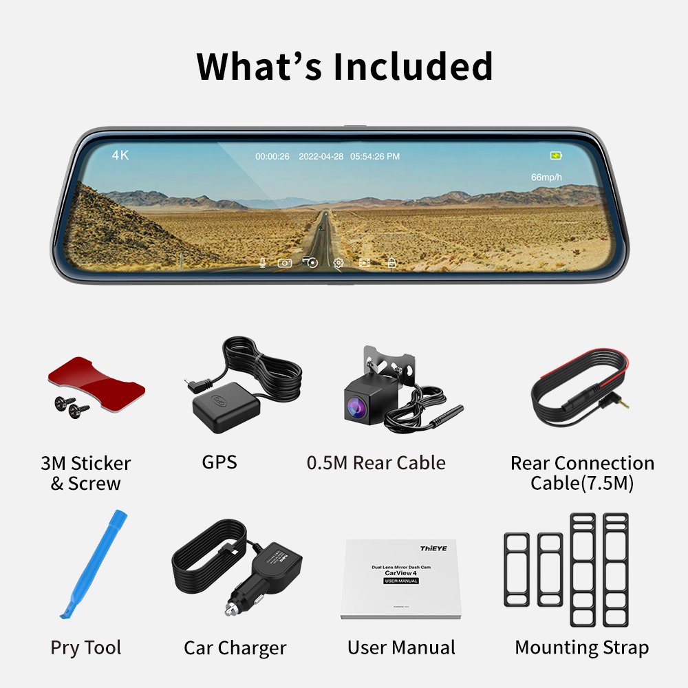 4K Video Recorder Streaming Mirror Dash Cam 10inch Touch Screen Black Box Nigh Vision Rear View Car DVR Camera With GPS Module