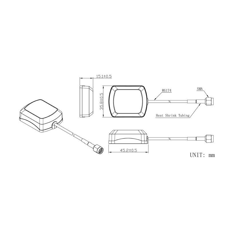 JCA002 50% Off In Stock IP66 1.5M RG174 SMA Male Antenna 1575.42Mhz Active Receiver Gps Antenna For Car Positioning