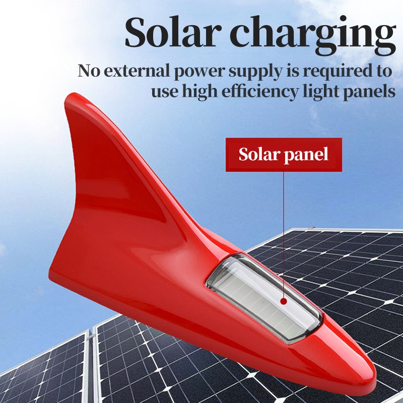 Universal Car Decorative Antenna Solar Powered Shark Fin Shaped Solar Energy LED Warning Light Car Solar Antenna Led Light