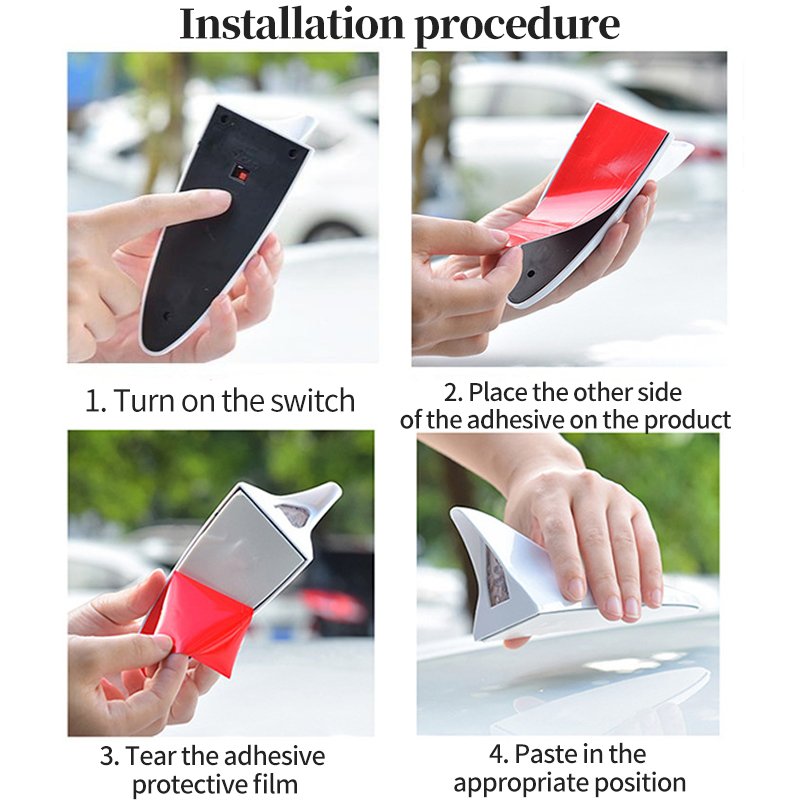 Universal Car Decorative Antenna Solar Powered Shark Fin Shaped Solar Energy LED Warning Light Car Solar Antenna Led Light