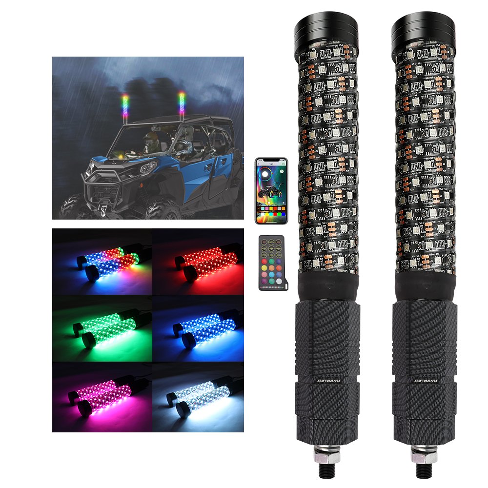 APP Remote Control Dual Mode LED Antenna Truck Car UTV Polaris RZR X3 2FT 3FT Fat Whip Light