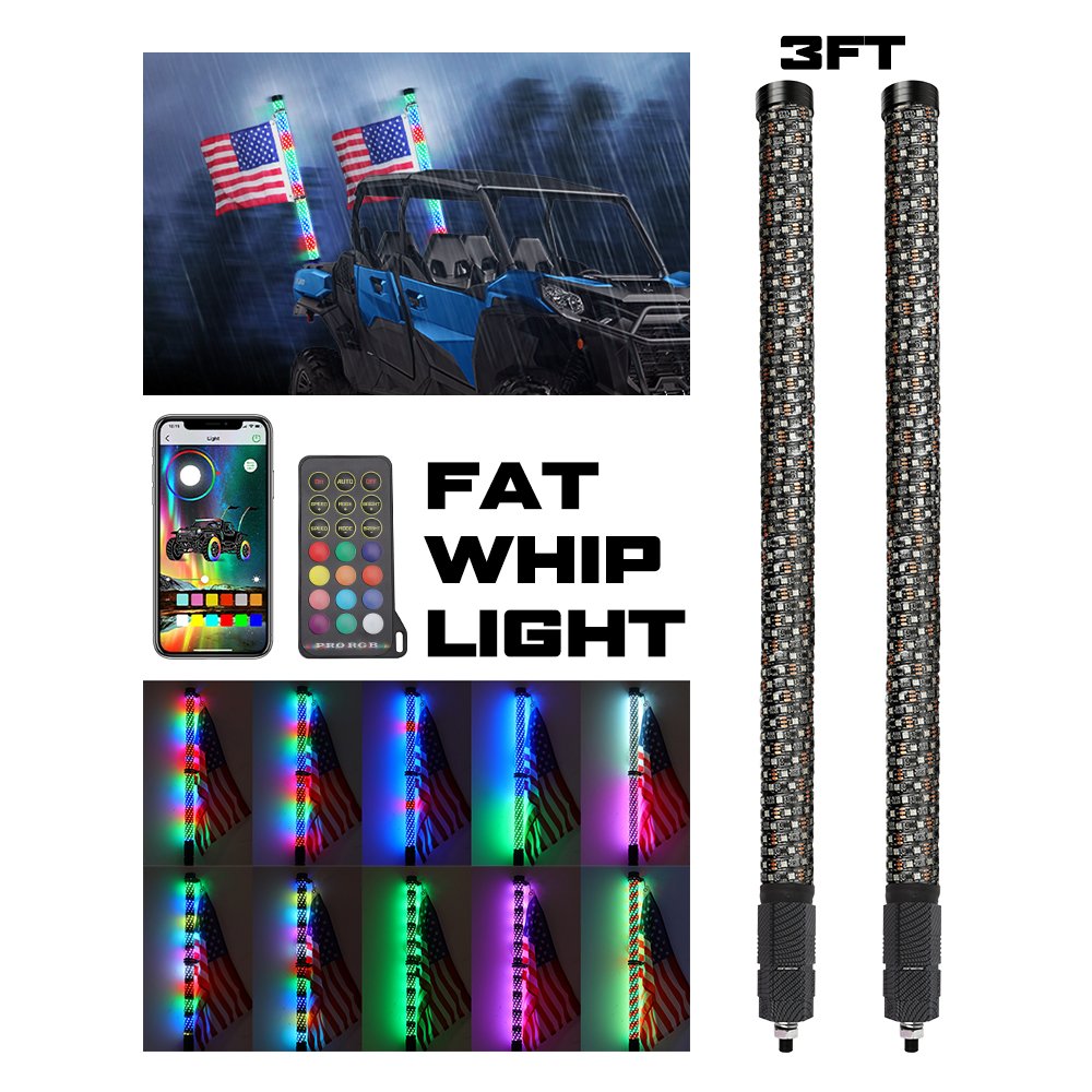APP Remote Control Dual Mode LED Antenna Truck Car UTV Polaris RZR X3 2FT 3FT Fat Whip Light