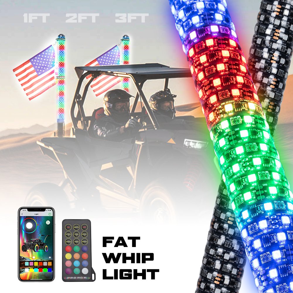 APP Remote Control Dual Mode LED Antenna Truck Car UTV Polaris RZR X3 2FT 3FT Fat Whip Light