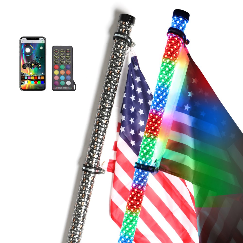 APP Remote Control Dual Mode LED Antenna Truck Car UTV Polaris RZR X3 2FT 3FT Fat Whip Light