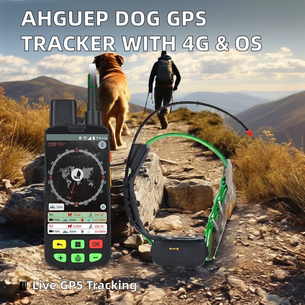 AHGUEP Advanced Dog GPS Tracker Waterproof Real-Time Hound Tracking Device 4G Network GSM GLONASS IP67 Android GPRS Beidou AGPS