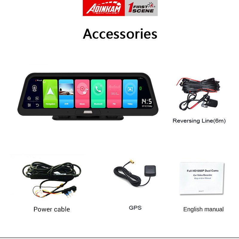 Firstscene V-27A 10" Car Rearview Mirror 4G Android 8.1 Dash Cam GPS Navigation ADAS FHD 1080P Video Camera Recorder Remote View