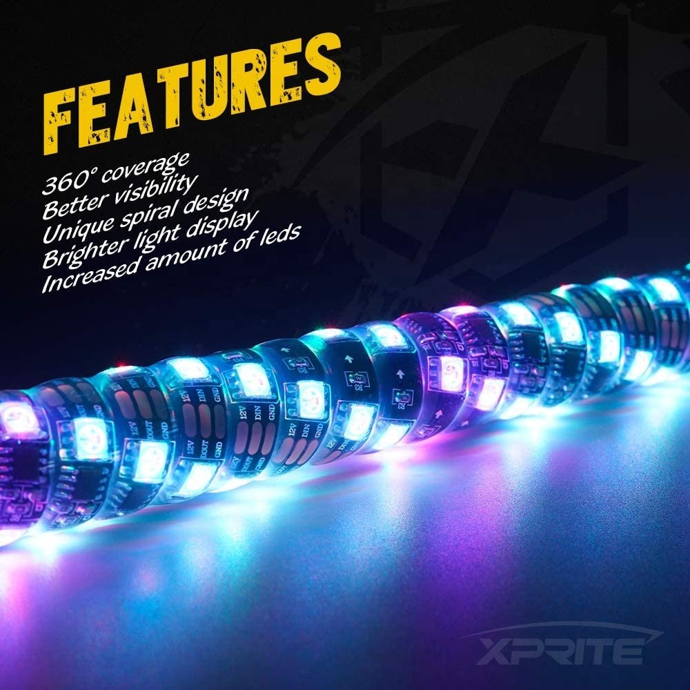 2ft-6ft Factory Price Safety Whip Chasing Color LED Whip Light Antenna Flag Light for ATV UTV Parts Buggy RZR Offroad Cars Boat