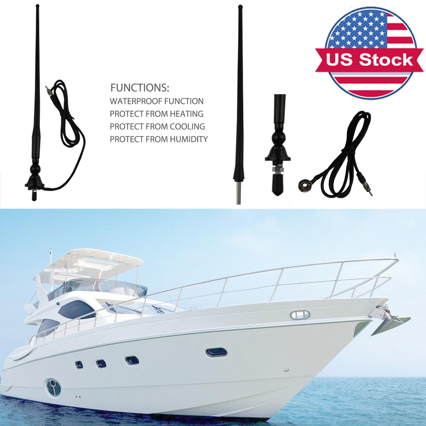 Marine Radio Car Black Rubber Antenna Antenna Waterproof Flexible Marine FM AM Modulators for Car Yacht Tractor ATV UTV RV