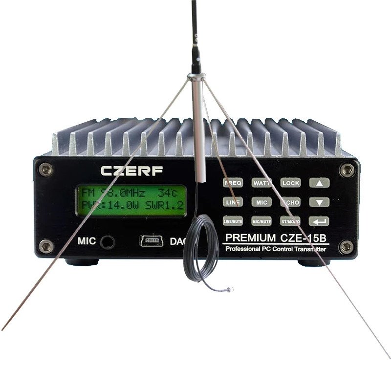 CZE-15B 15W Radio Wireless Broadcast Audio FM Transmitter + Antenna a KIT Cover 6km for Church, Car and Conference