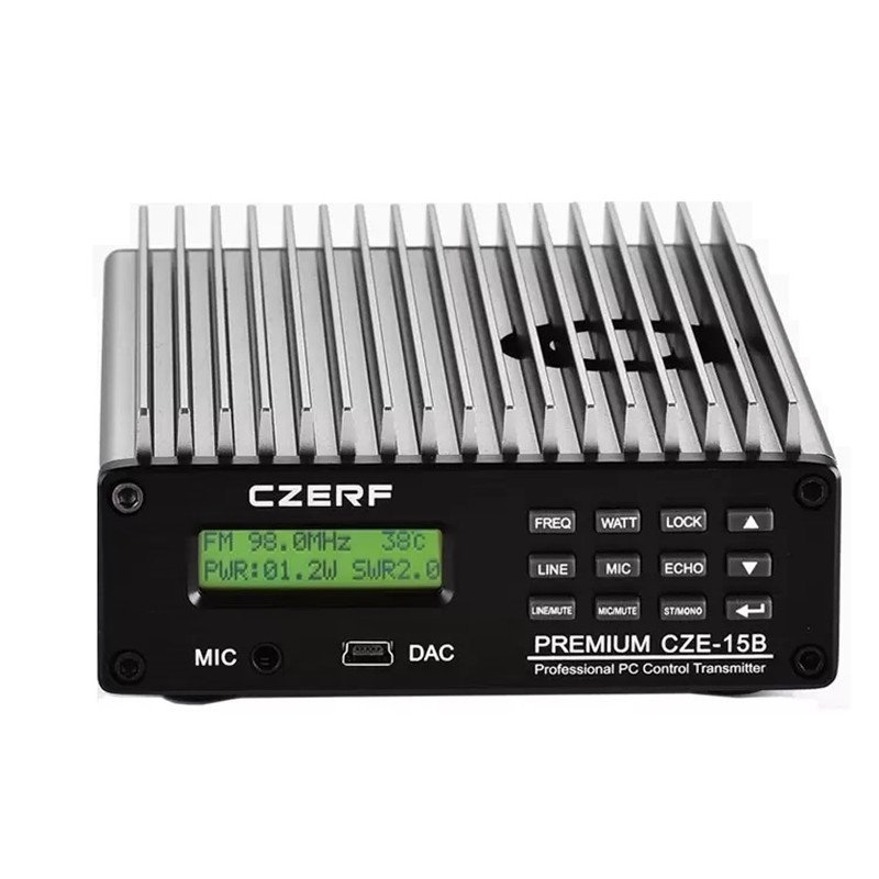 CZE-15B 15W Radio Wireless Broadcast Audio FM Transmitter + Antenna a KIT Cover 6km for Church, Car and Conference