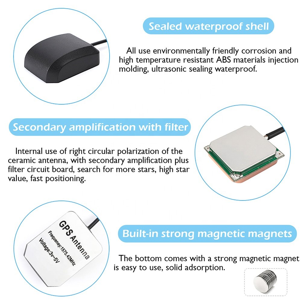 DIYmall Waterproof Active GPS Antenna Vehicle GPS Navigation with Fakra C Blue Connector for Car GPS Navigation Receiver System