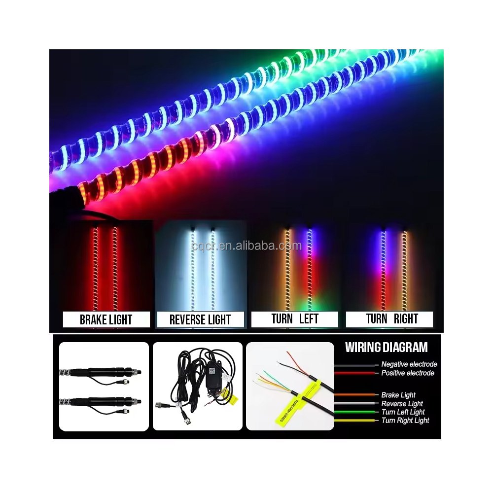 APP Remote Control Brake Turn RGB Sprial Flashing Car Antenna Led Light 1FT 2FT 3FT Hyper Can Am X3 Maverick Fat Led Whip Lights