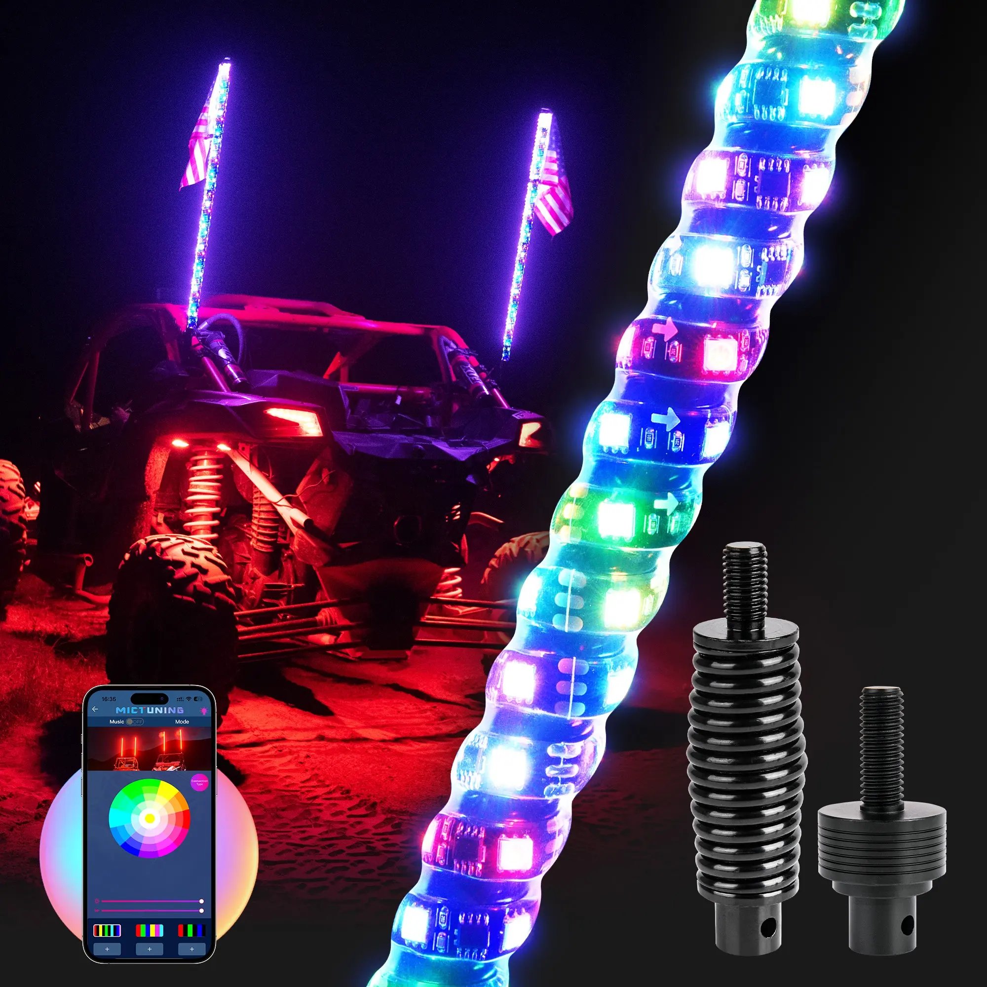 Wireless App Remote Control LED Whip Light Car Antennas Offroad Led Light
