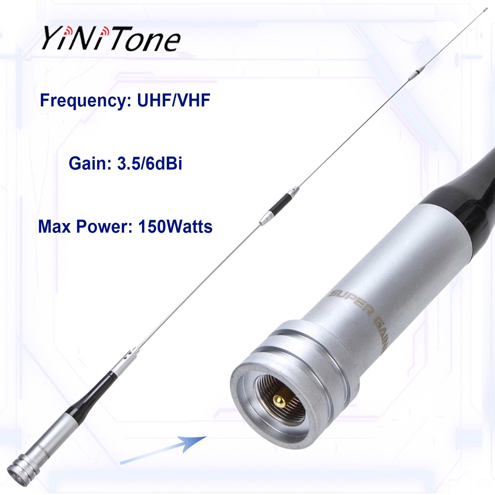 SG-7500 Stainless Steel Dual Band Antenna for Amateur Car Mobile Radio 144/430MHz UHF/VHF 150W High Gain 3.5/6.0dBi Antenna