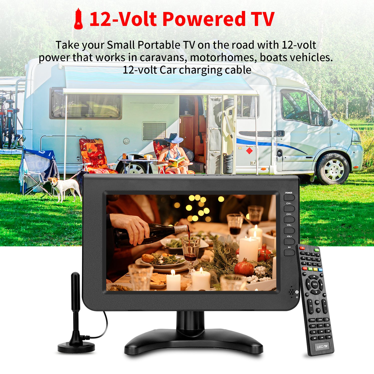 10.1 Inch LED KCR Mini TV Rechargeable Battery Support Digital ATSC DVB-T2 ISDB-T Portable TV