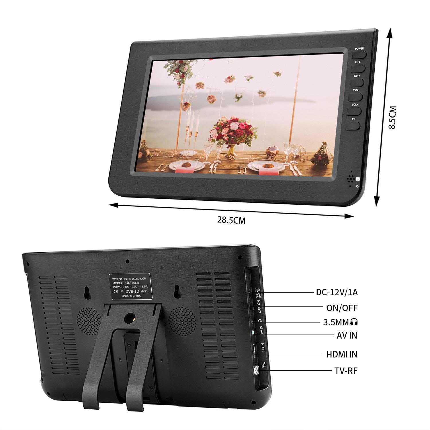 10.1 Inch LED KCR Mini TV Rechargeable Battery Support Digital ATSC DVB-T2 ISDB-T Portable TV