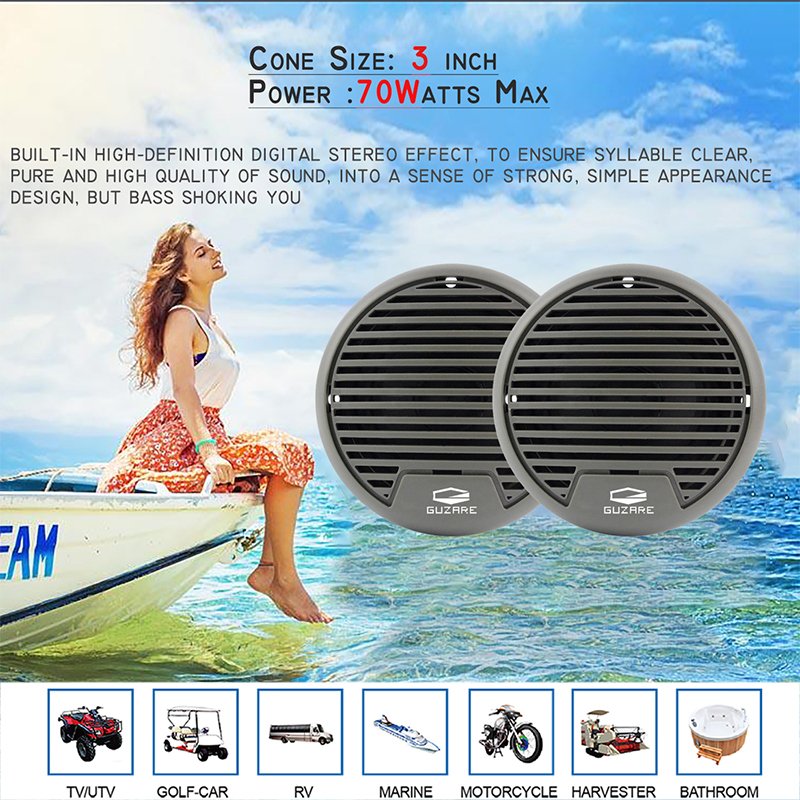 Guzare Marine Waterproof Marine Radio Speakers Audio Stereo Speakers for Boat Motorcycle Car MP3 Player Antenna