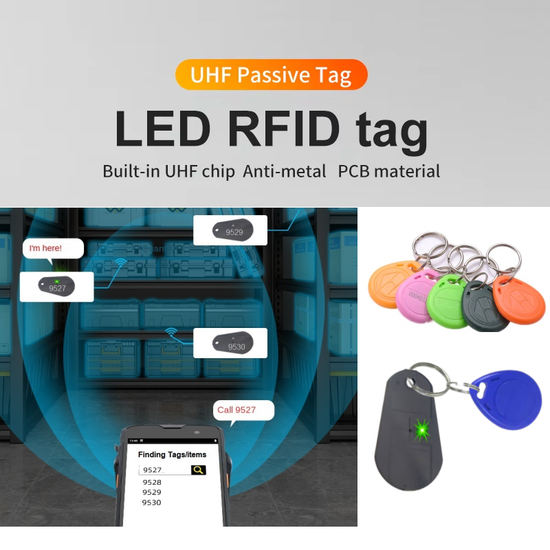 UHF RFID Tag Passive LED Light RFID LED Tag UHF 860-960MHz 0-4M for Keychain Keyfobs Locating Book Vehicle Personal Access