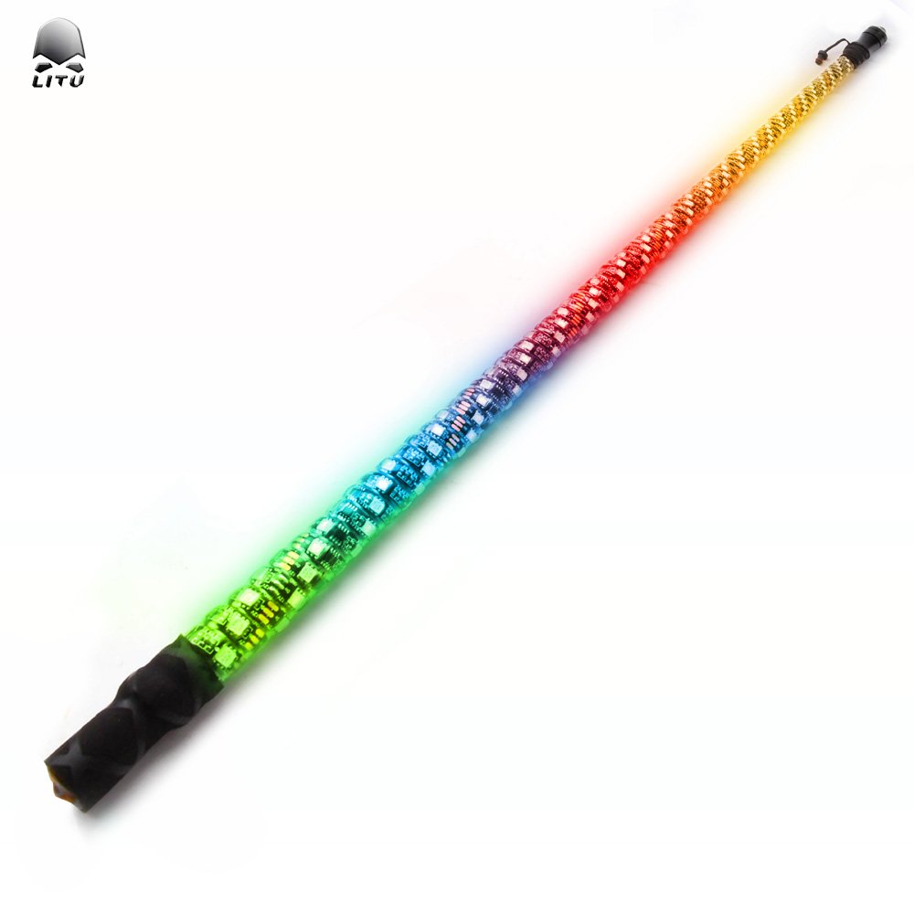 Remote Control 2ft Pair Whip RGB LED Lighted Antenna Light Whip Flag Pole for ATV UTV RZR Off Road Buggy