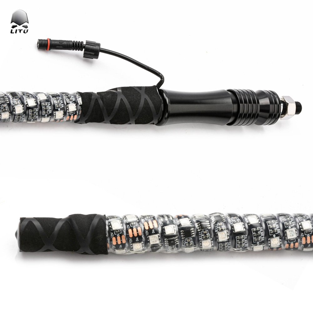 Remote Control 2ft Pair Whip RGB LED Lighted Antenna Light Whip Flag Pole for ATV UTV RZR Off Road Buggy