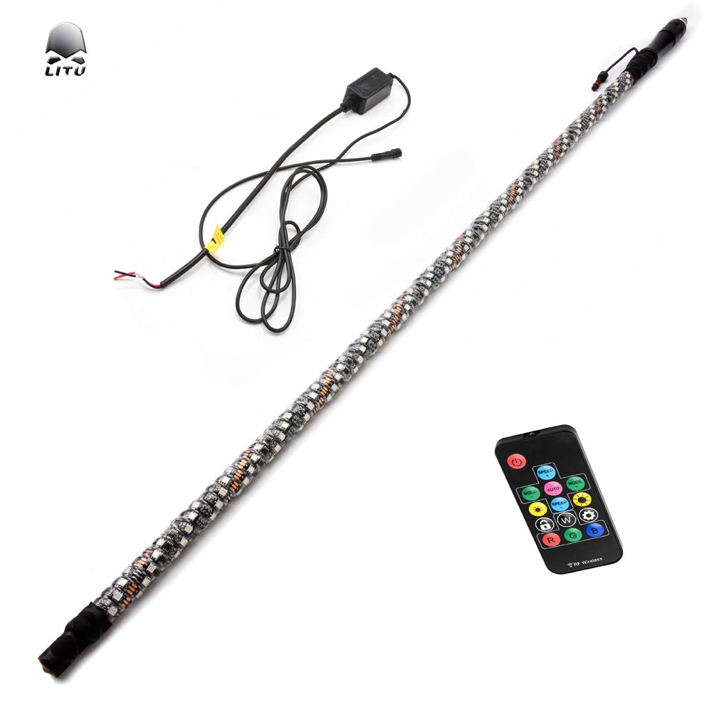 Remote Control 2ft Pair Whip RGB LED Lighted Antenna Light Whip Flag Pole for ATV UTV RZR Off Road Buggy